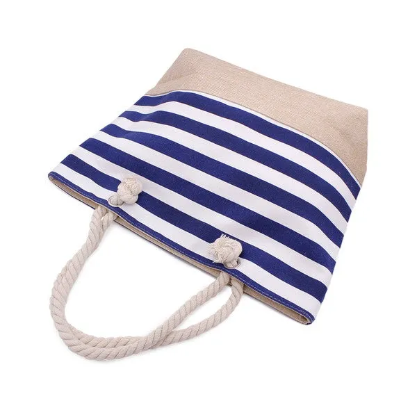 NAUTICAL STRIPED BEACH TOTE BAG