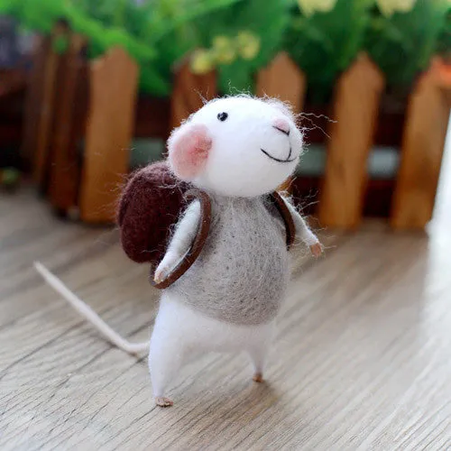 Needle Felted Felting project Wool Animals Gray Cute Backpack Mouse