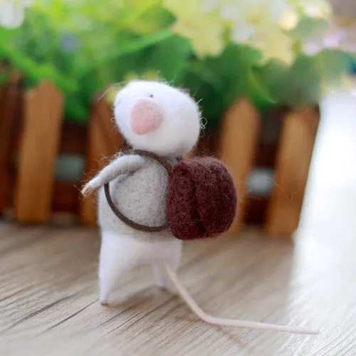 Needle Felted Felting project Wool Animals Gray Cute Backpack Mouse