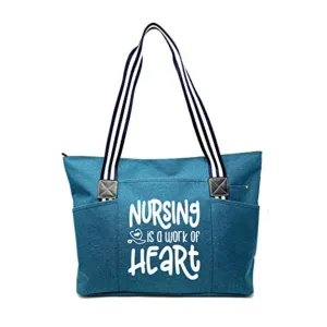 Nursing is a Work of Heart Tessa Teal Tote Bag For Nurses