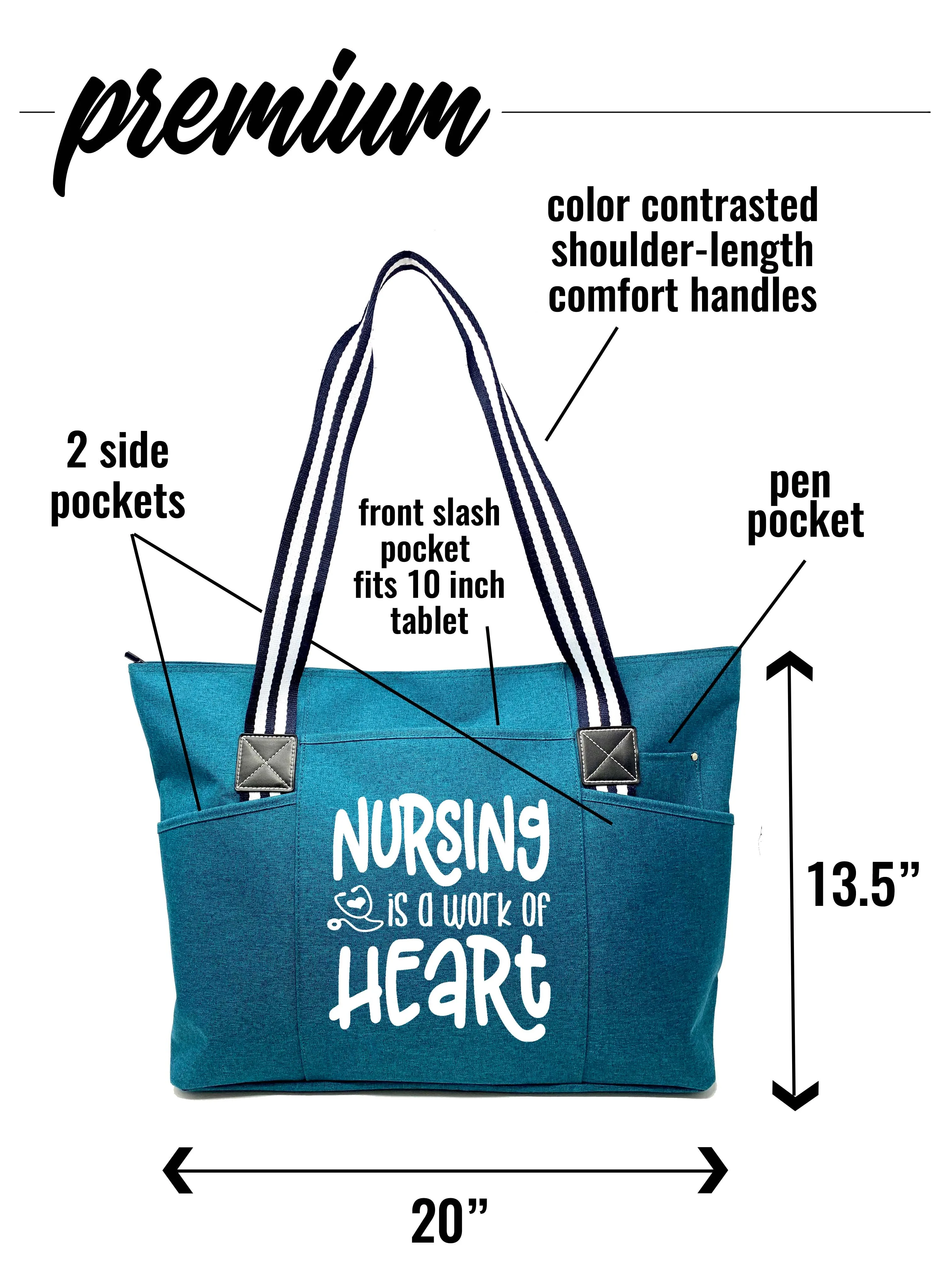 Nursing is a Work of Heart Tessa Teal Tote Bag For Nurses