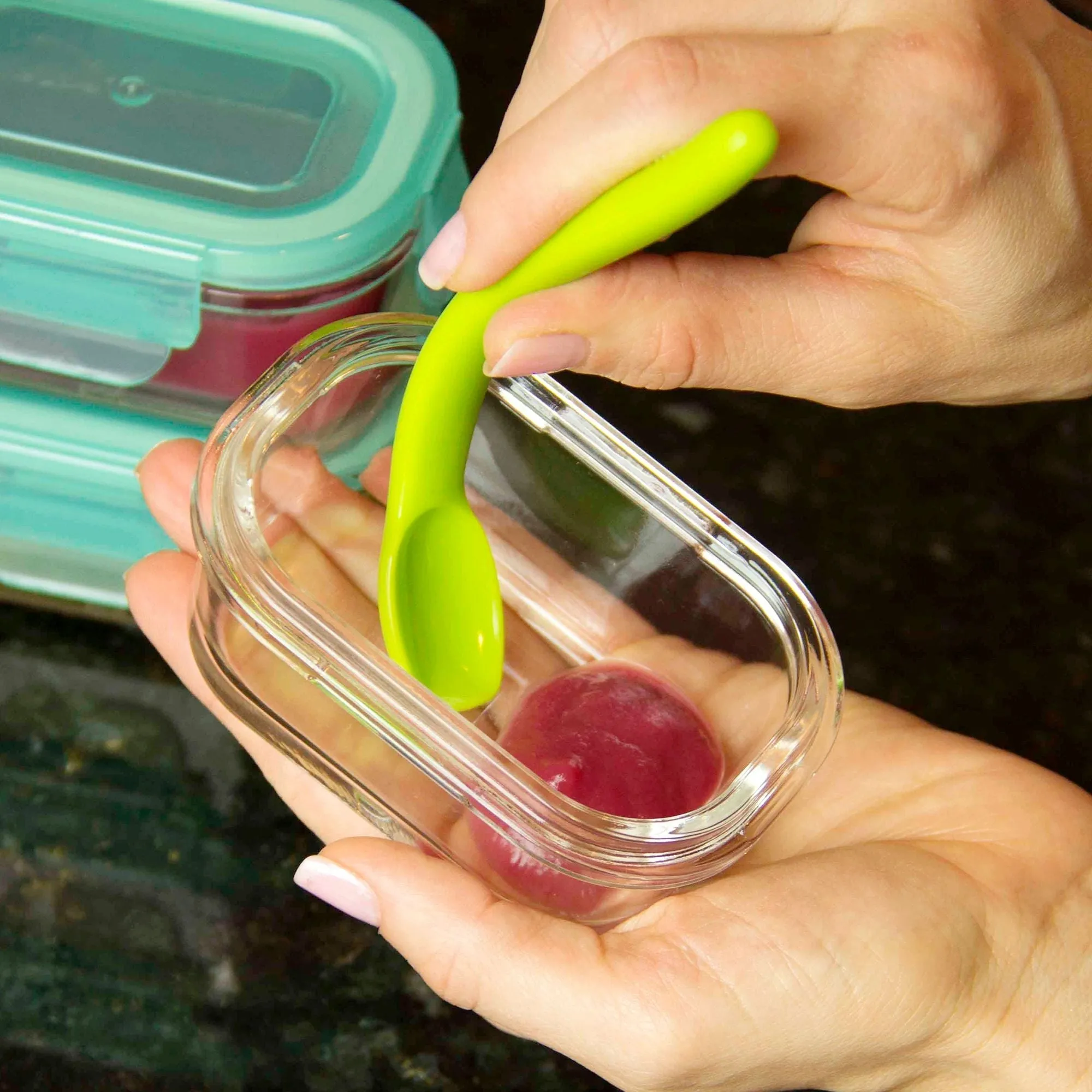 On-the-Go Essentials Bundle – Baby Travel Kit with Waterproof Mat, Silicone Spoon, Zoo Stackable Storage