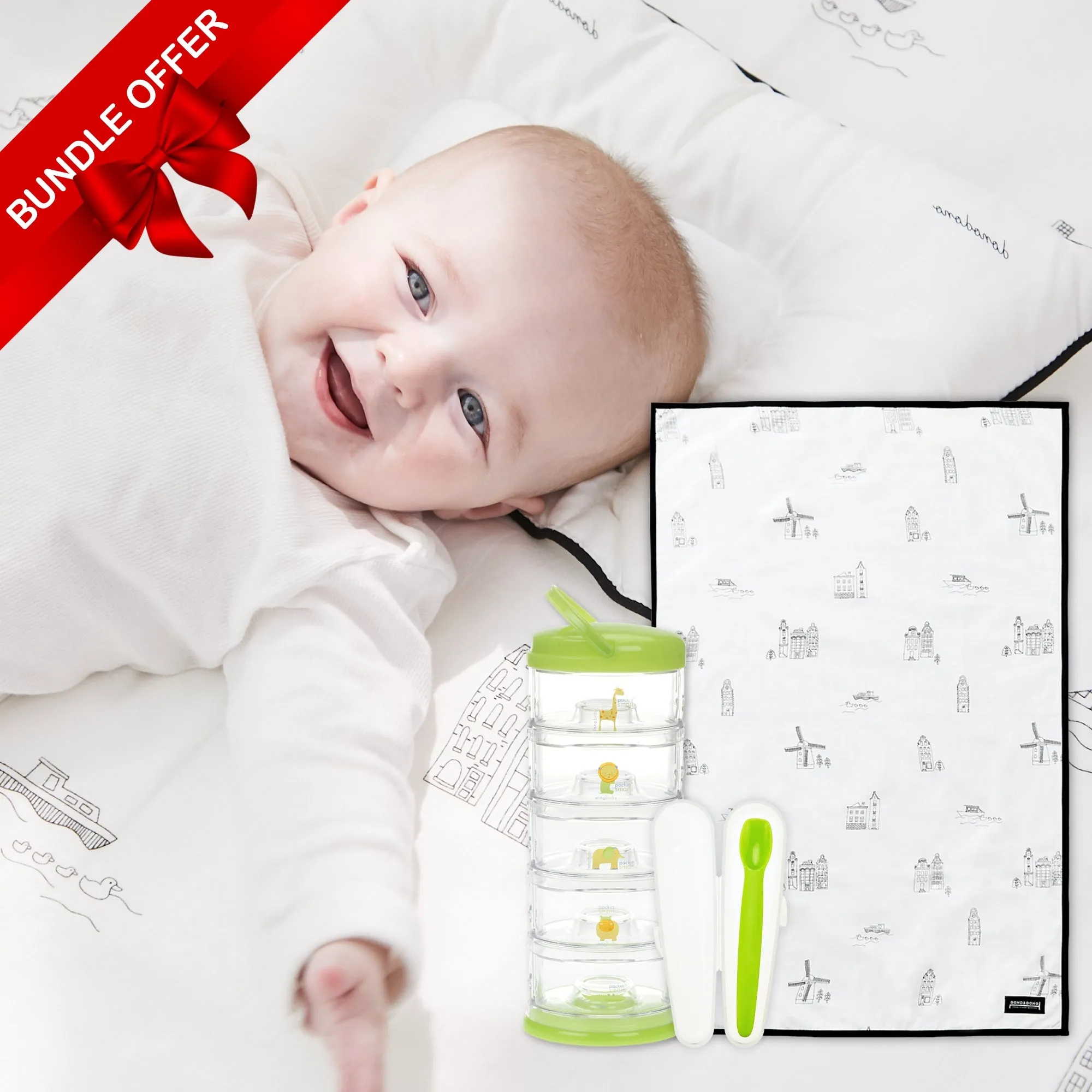 On-the-Go Essentials Bundle – Baby Travel Kit with Waterproof Mat, Silicone Spoon, Zoo Stackable Storage