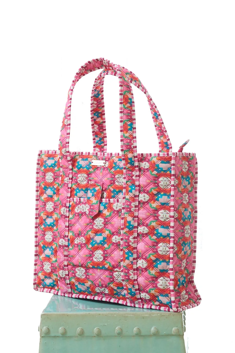 On the Road Quilted Tote in Strawberry Fields