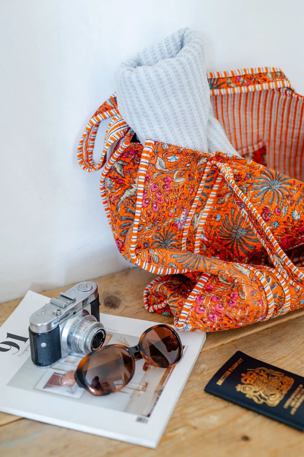 Orange Floral Large Cotton Tote Bag