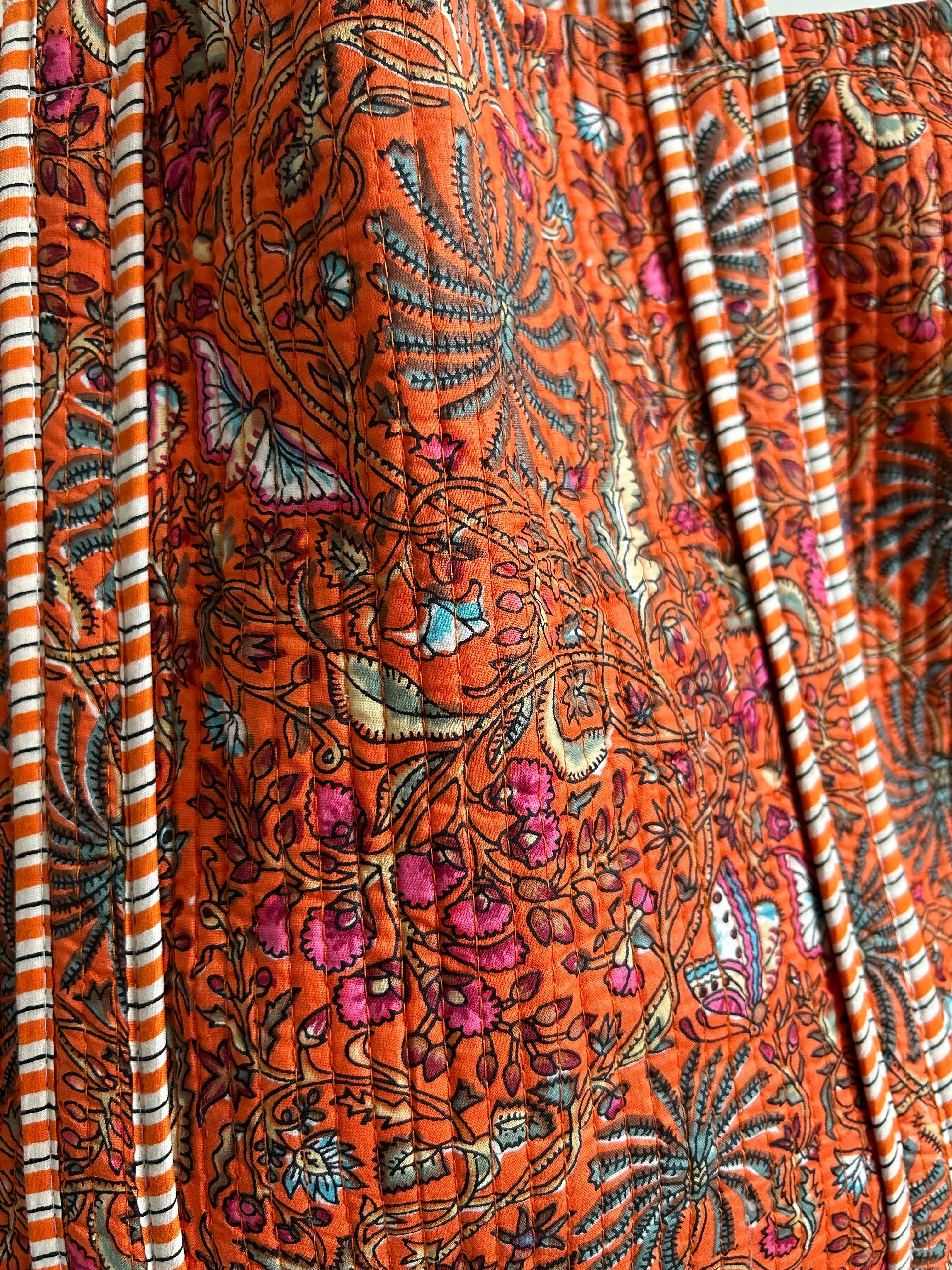 Orange Floral Large Cotton Tote Bag
