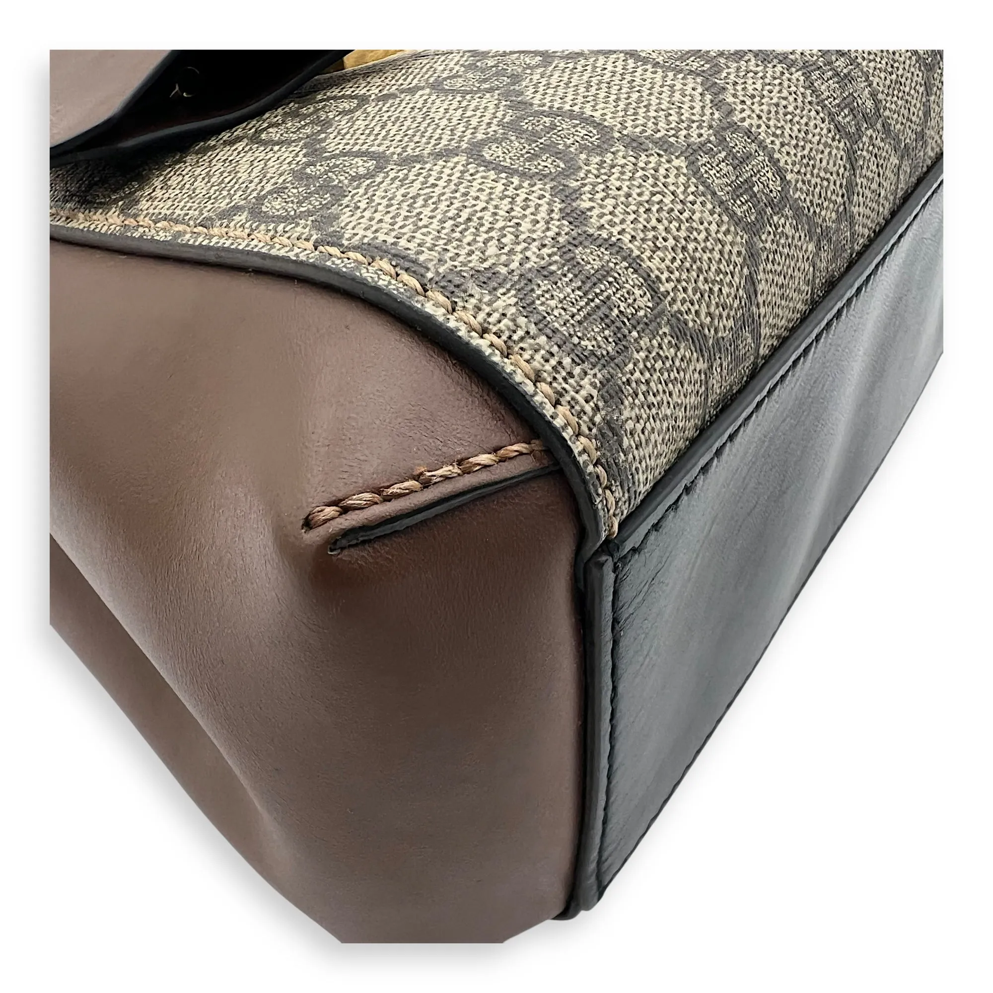 Padlock Backpack Brown in Coated Canvas, Gold hardware