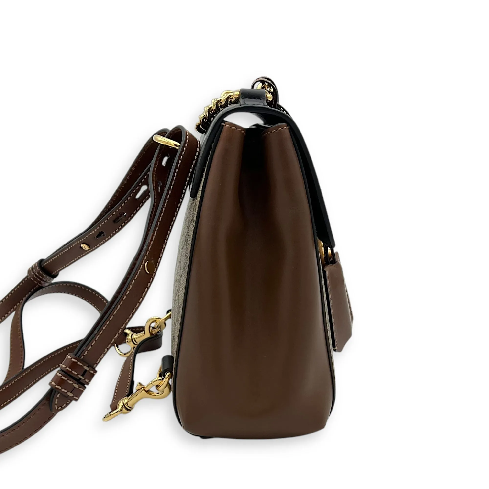 Padlock Backpack Brown in Coated Canvas, Gold hardware