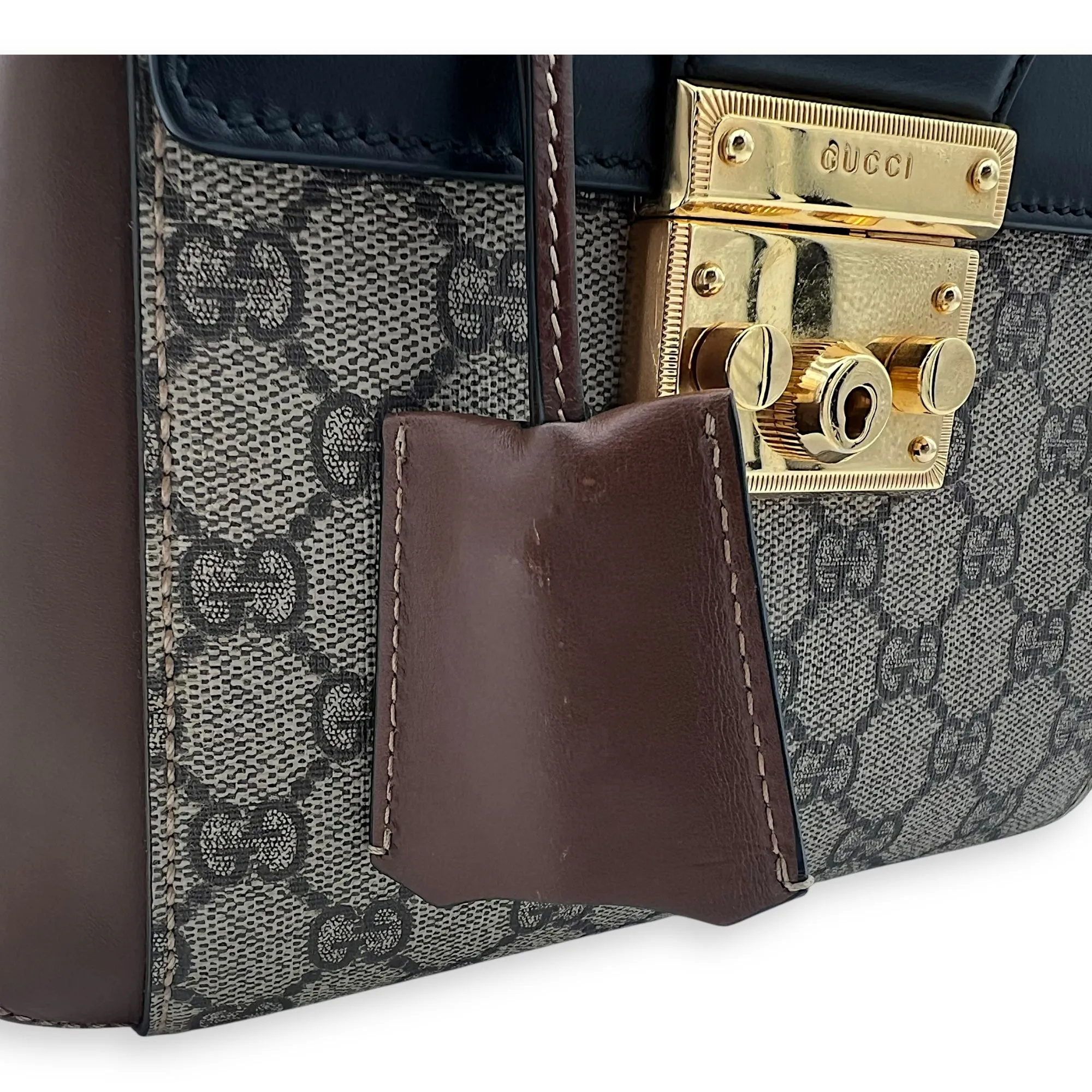 Padlock Backpack Brown in Coated Canvas, Gold hardware