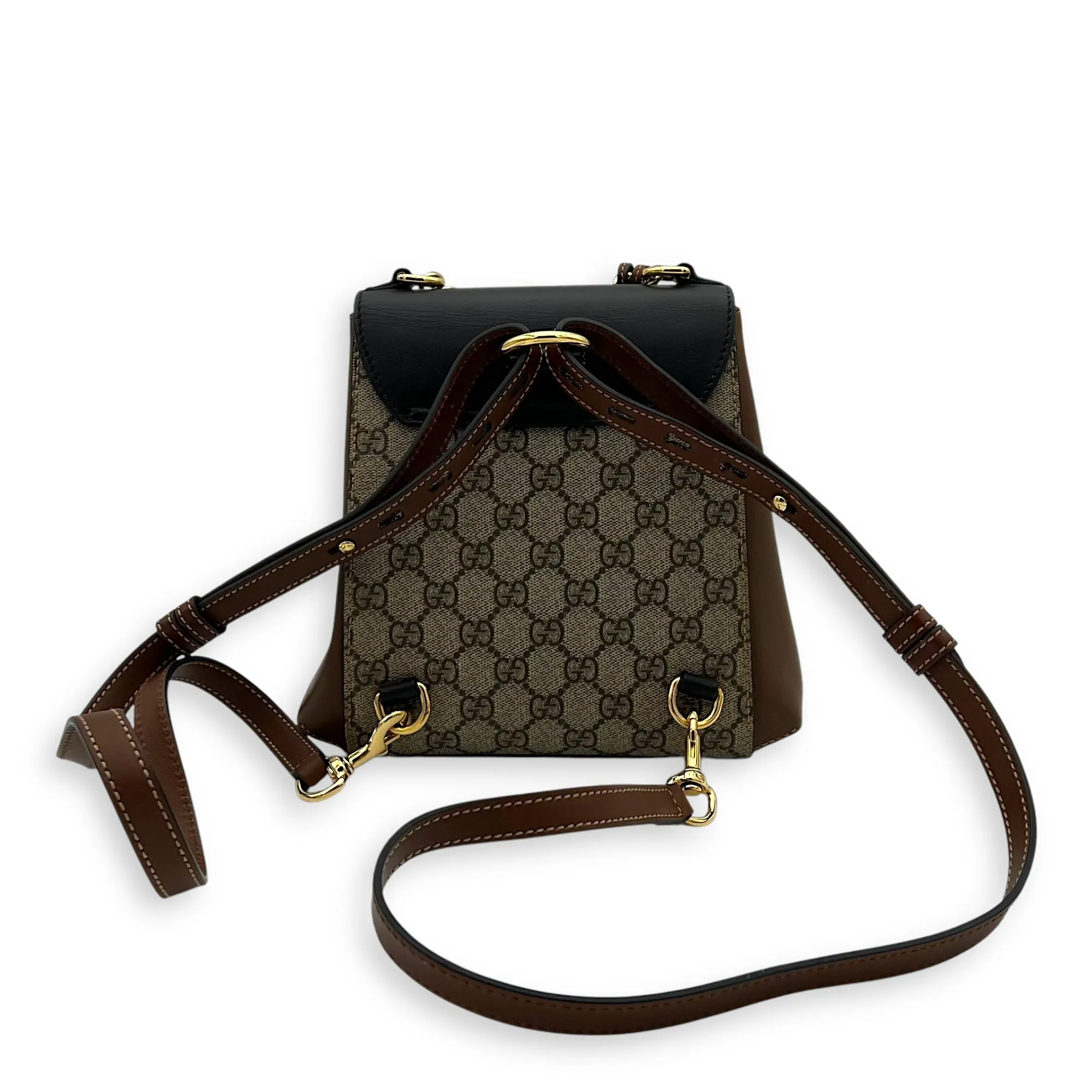 Padlock Backpack Brown in Coated Canvas, Gold hardware