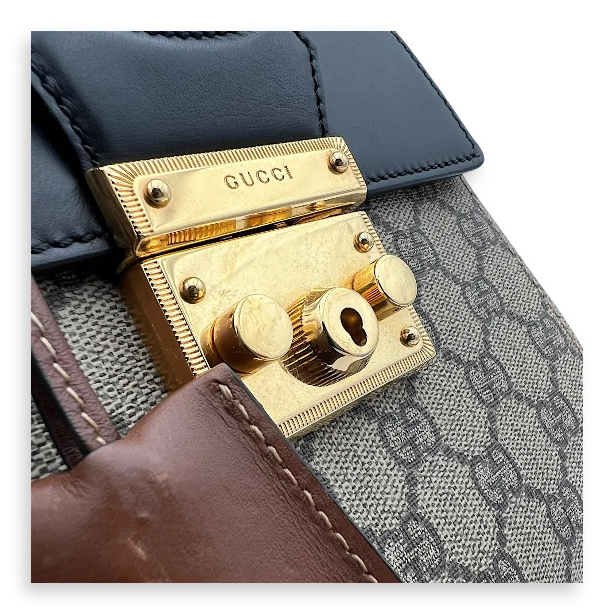 Padlock Backpack Brown in Coated Canvas, Gold hardware
