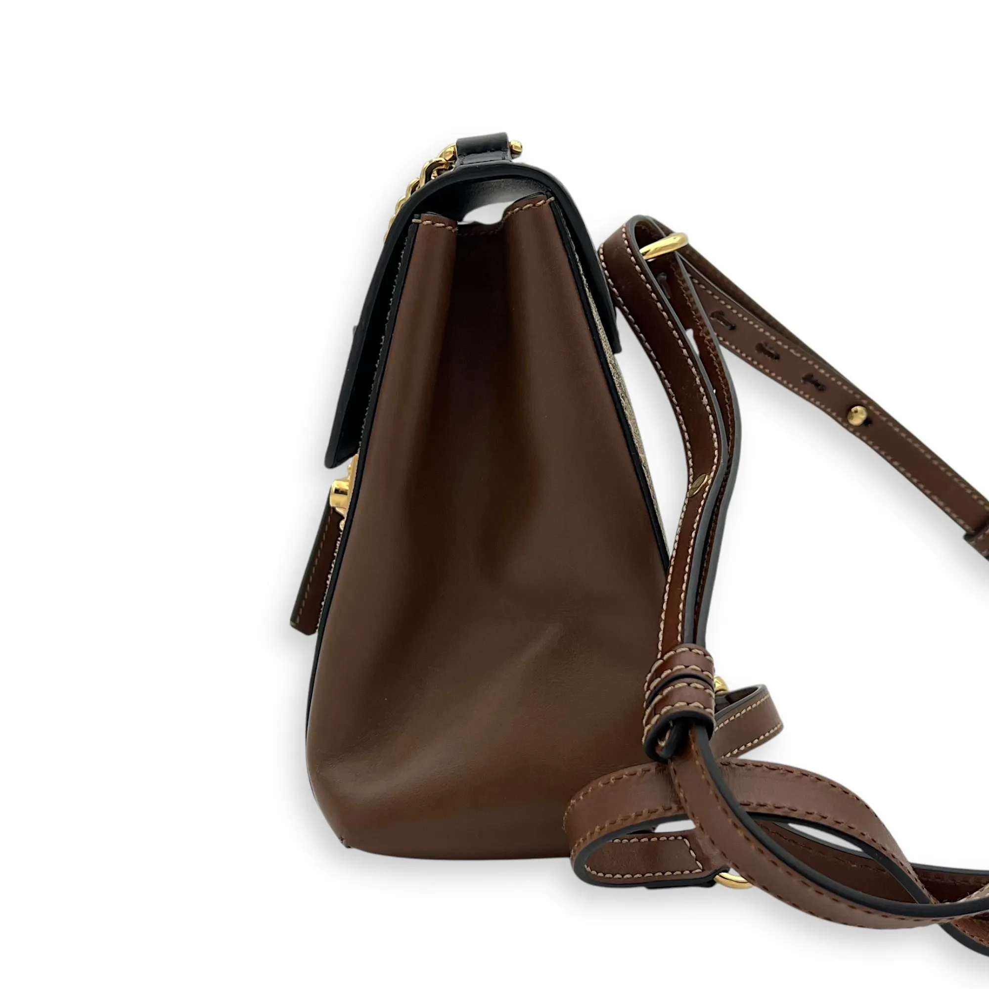 Padlock Backpack Brown in Coated Canvas, Gold hardware