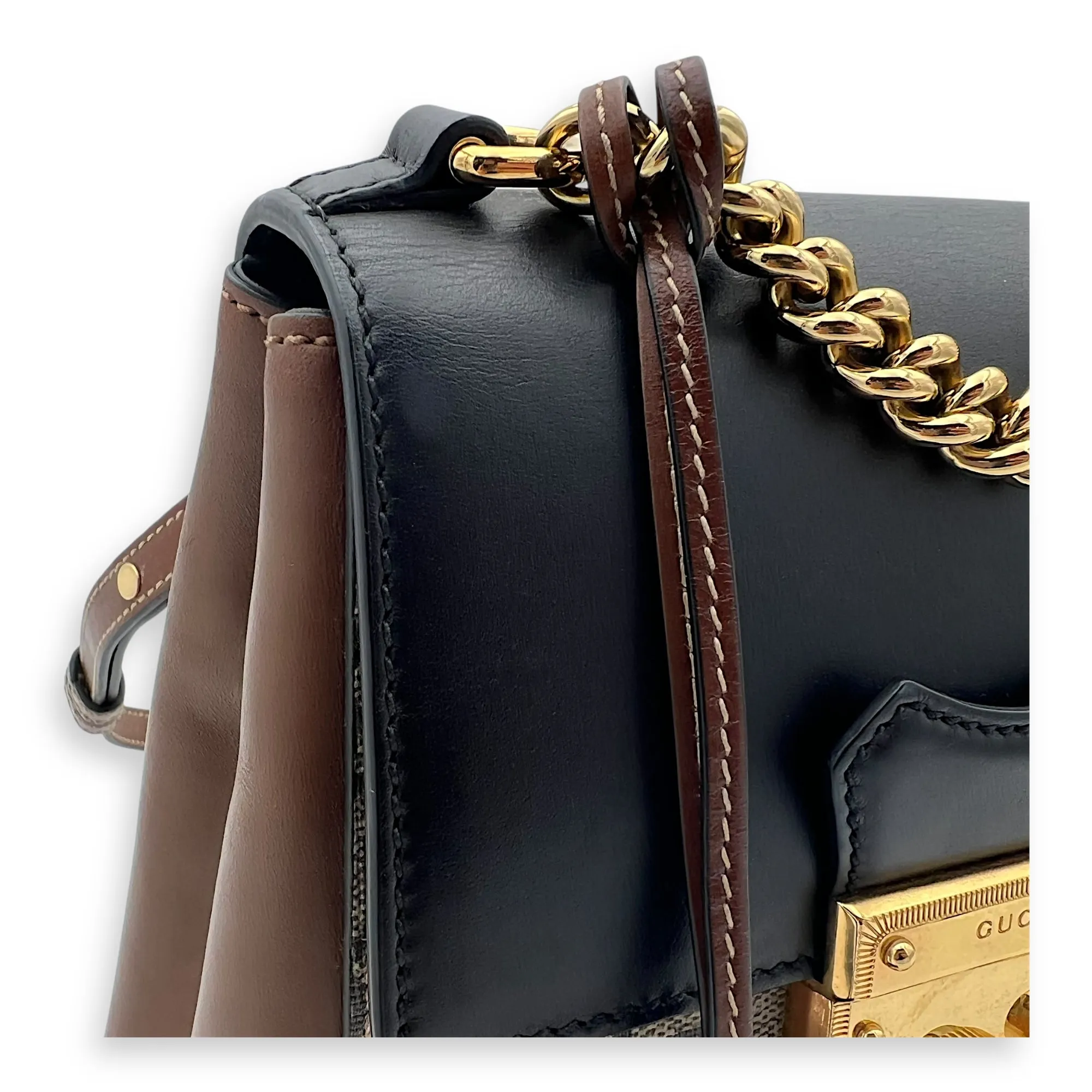 Padlock Backpack Brown in Coated Canvas, Gold hardware
