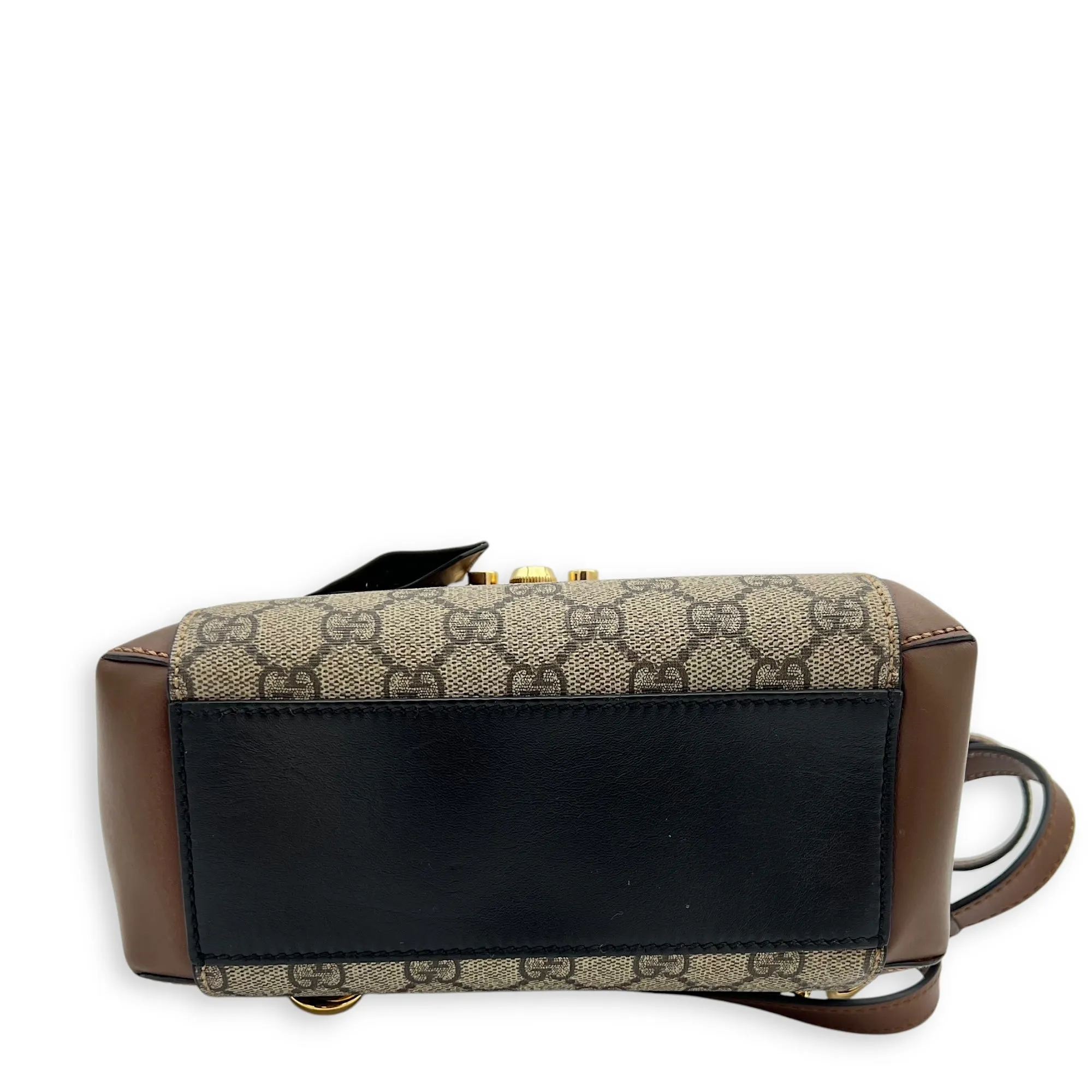 Padlock Backpack Brown in Coated Canvas, Gold hardware