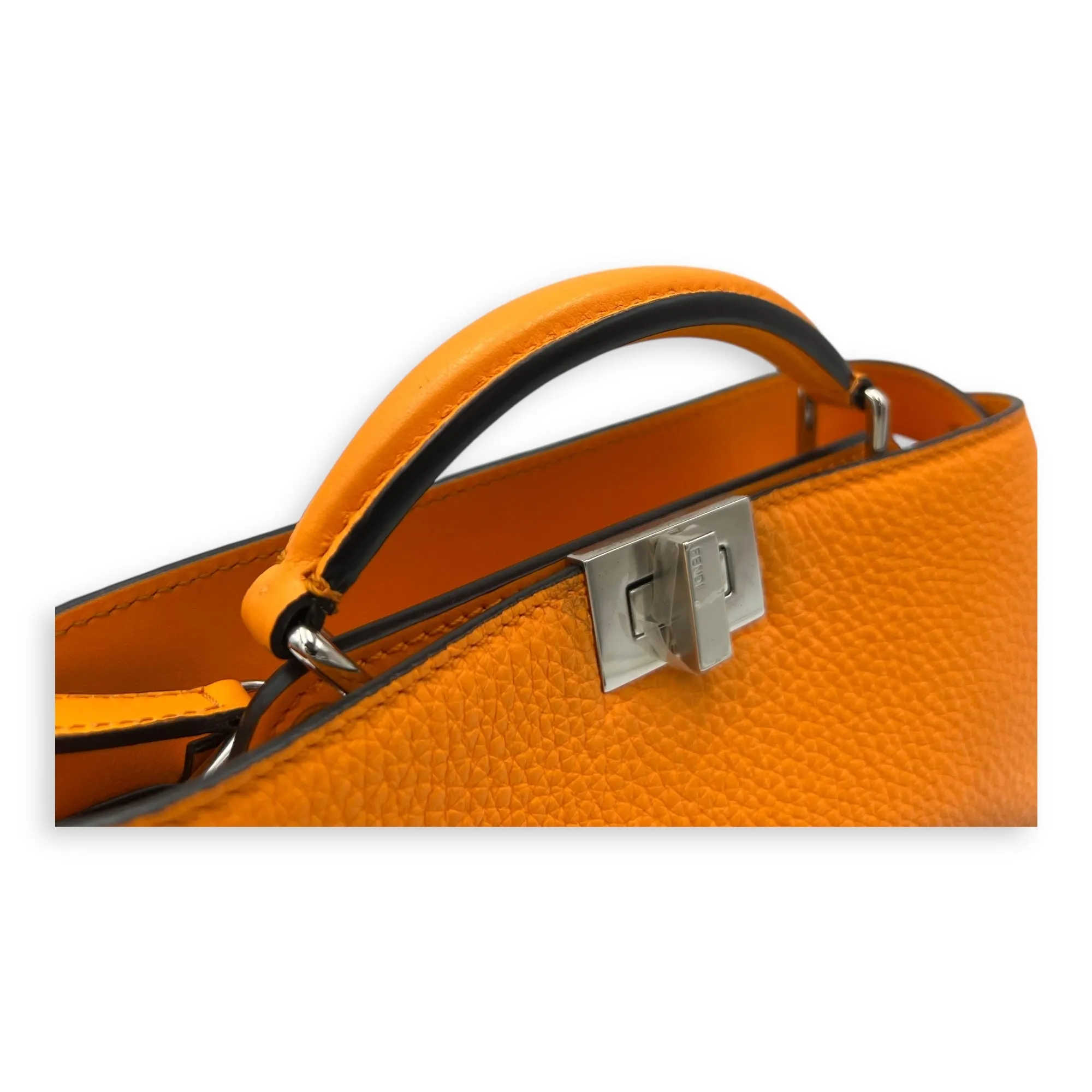 Peekaboo Iseeu XCross Small Orange Crossbody Bag in Calfskin, Silver hardware