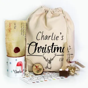 Personalised Christmas Gift Sack - Black Reindeer Christmas Eve