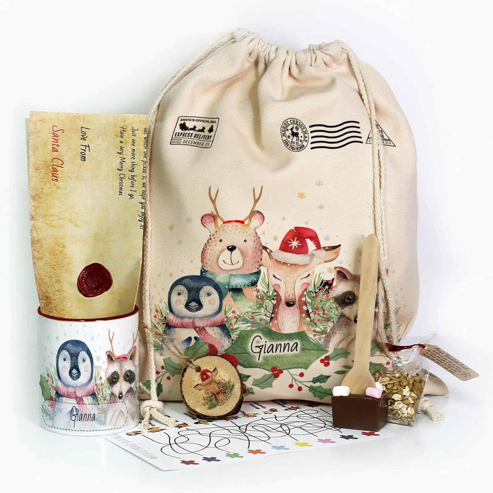 Personalised Christmas Gift Sack - Christmas Animals