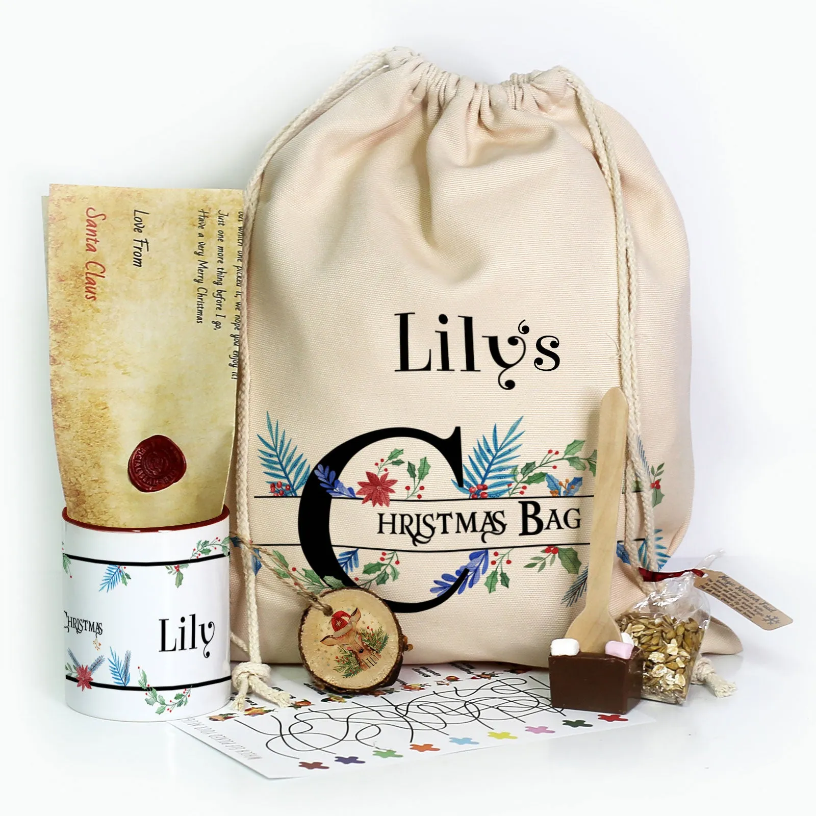 Personalised Christmas Gift Sack - Floral Christmas
