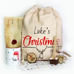 Personalised Christmas Gift Sack - Red Reindeer Christmas Eve