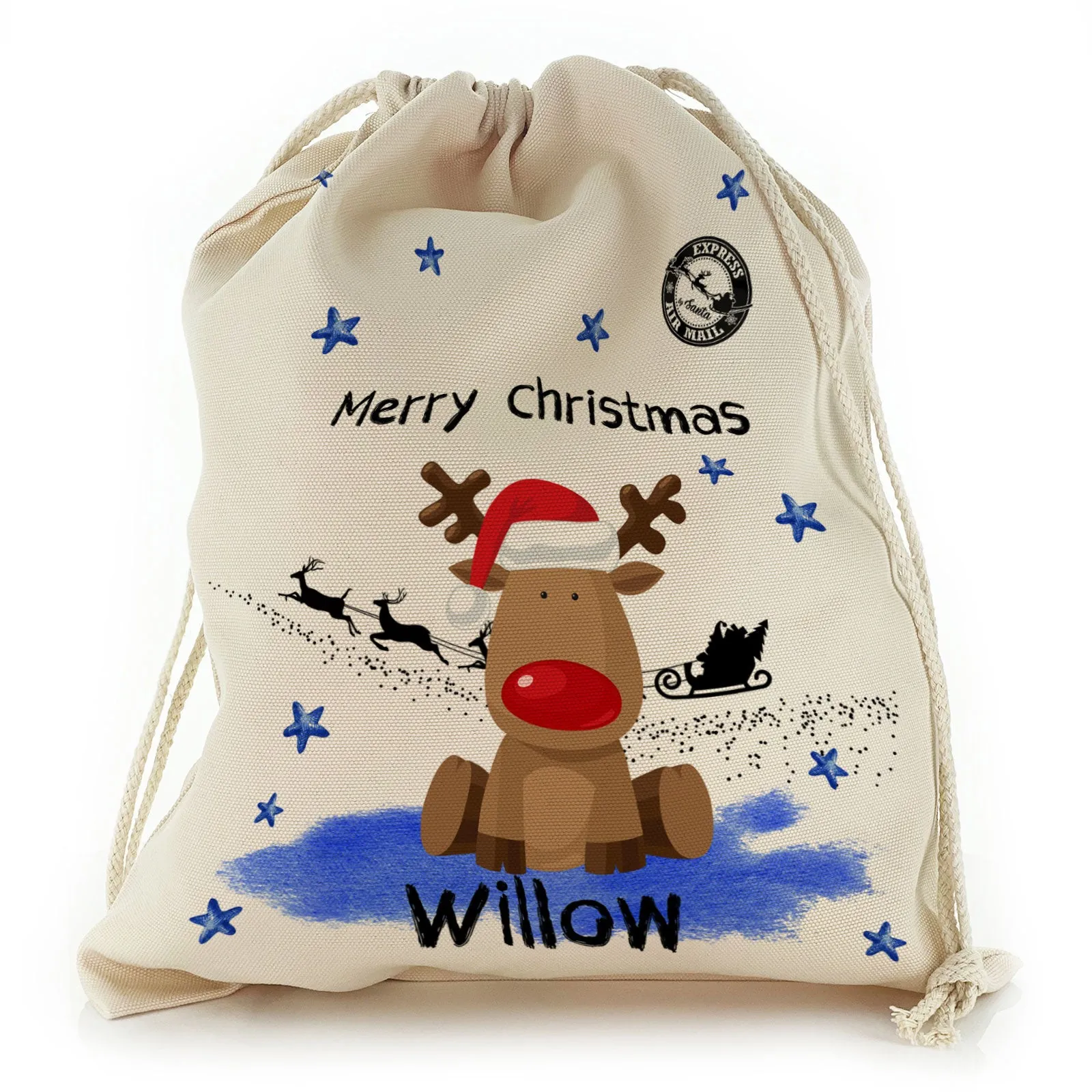 Personalised Christmas Gift Sack - Rudolph the Red Nose Reindeer