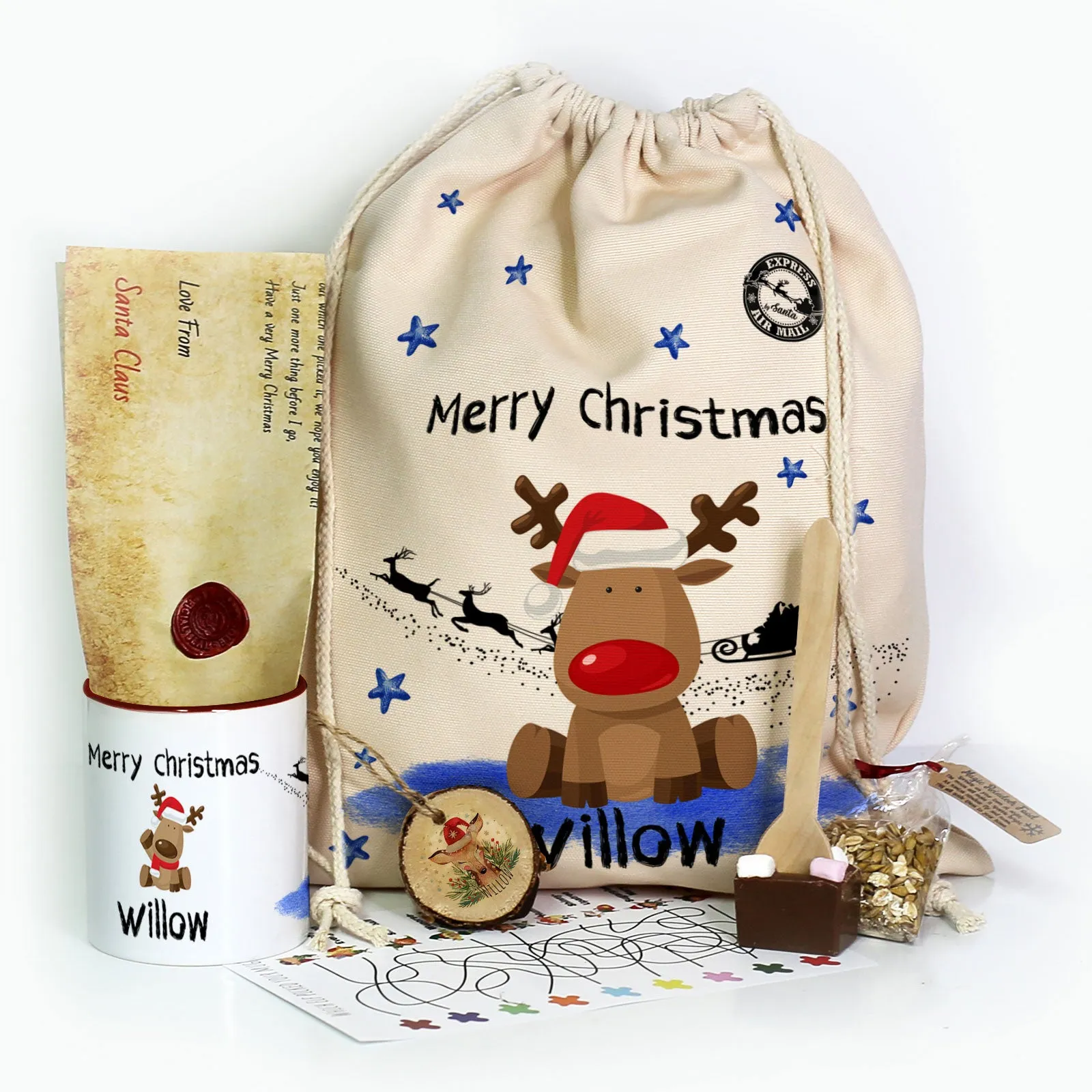 Personalised Christmas Gift Sack - Rudolph the Red Nose Reindeer