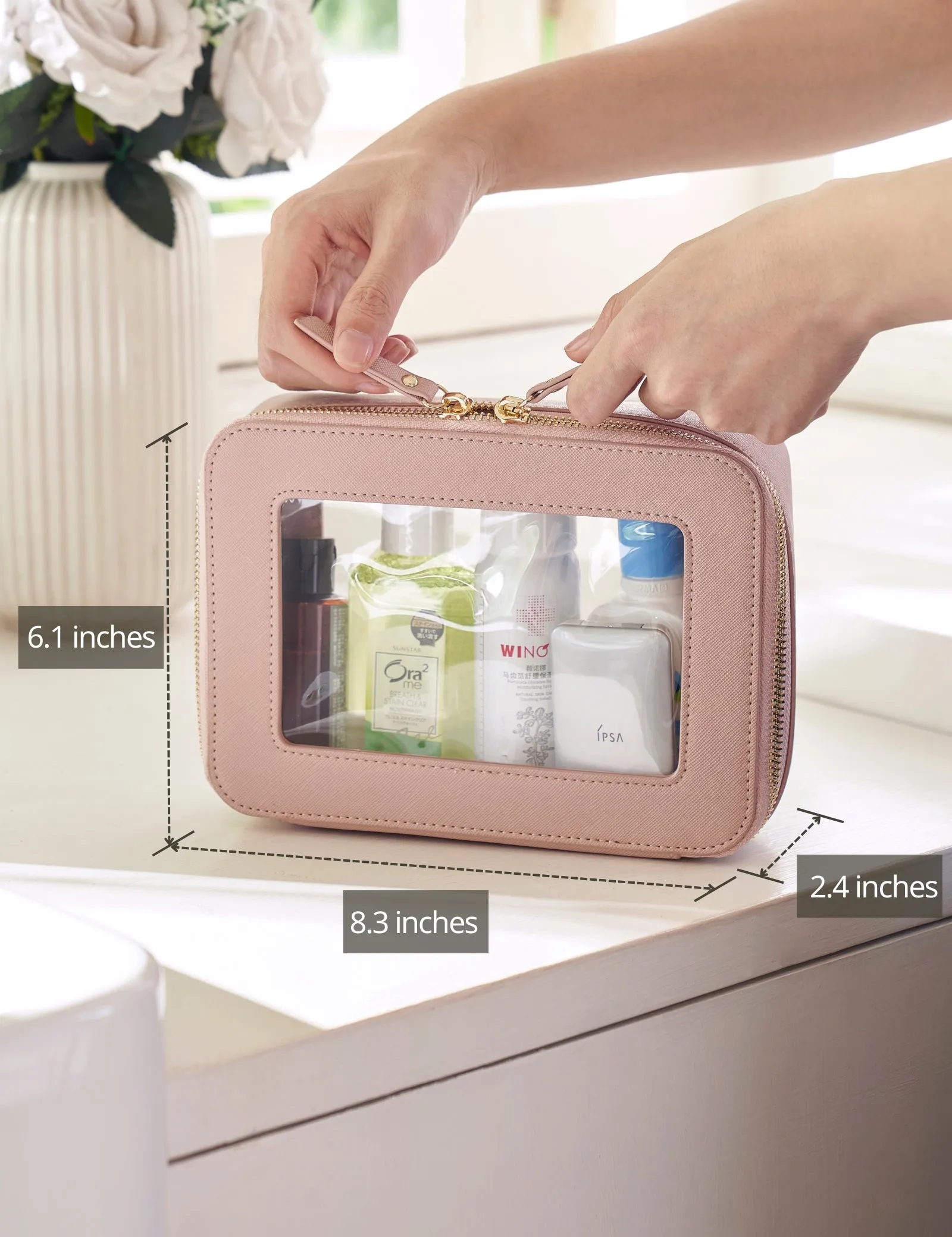 Popvibe Clear Makeup Bag, Medium, Pink