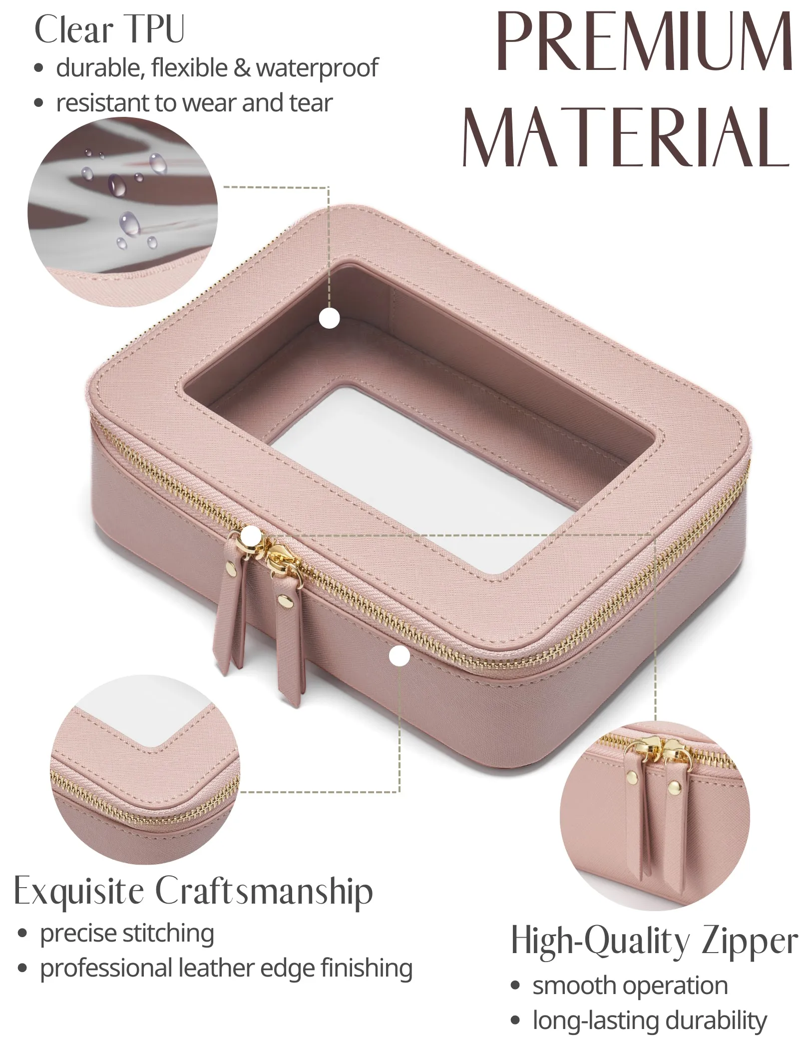 Popvibe Clear Makeup Bag, Medium, Pink