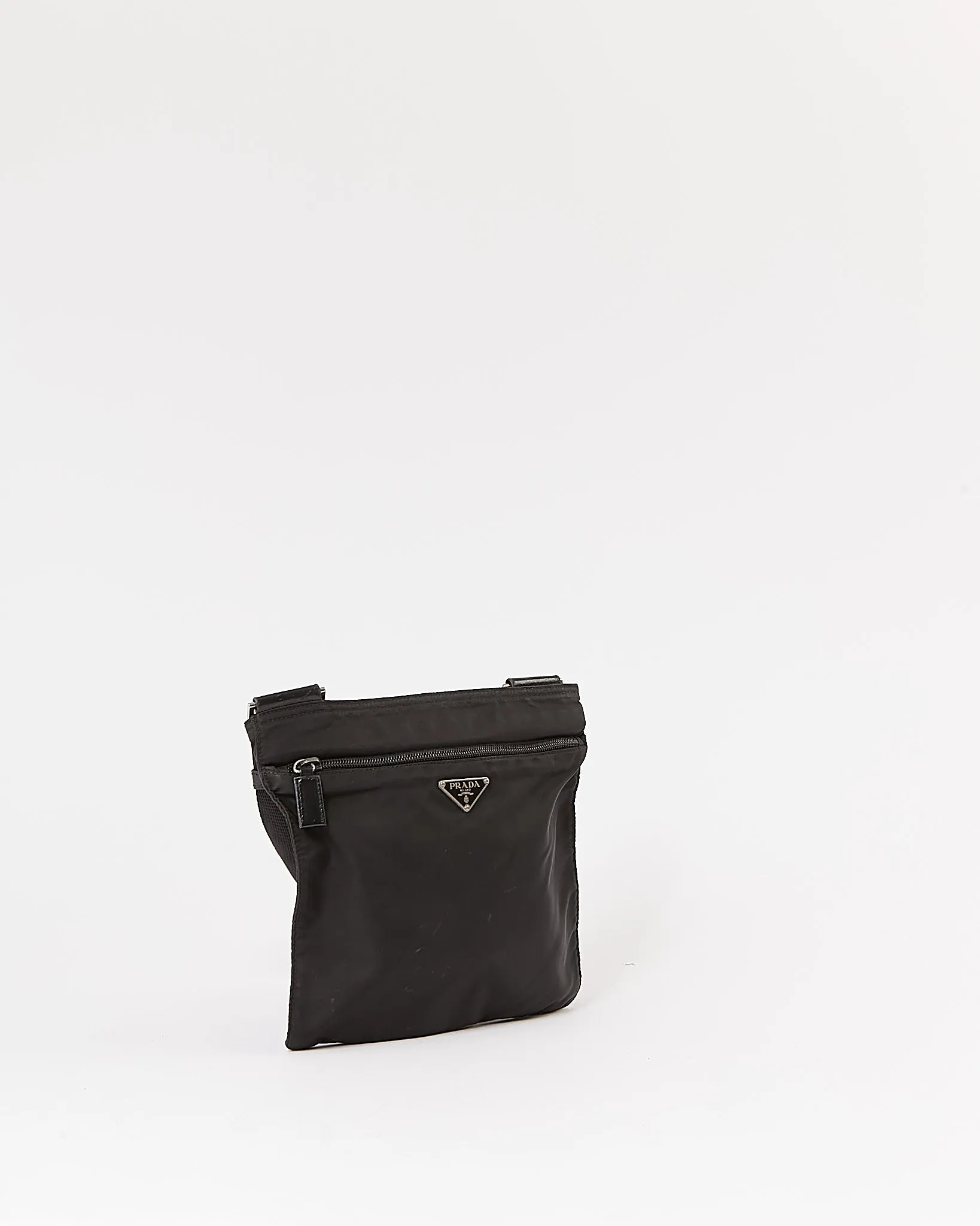Prada Black Nylon Tessuto Messenger Flat Crossbody Bag