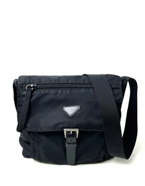 Prada Black Tessuto Nylon Flap Messenger Bag
