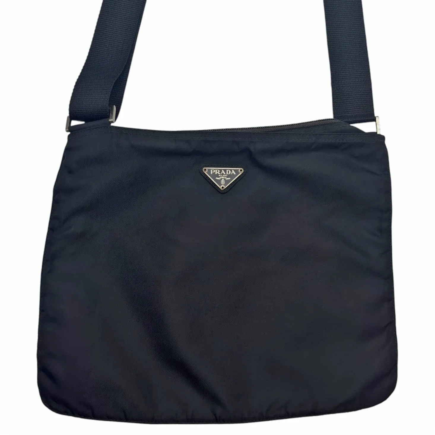 PRADA Triangle Logo Nylon Crossbody Bag - Black