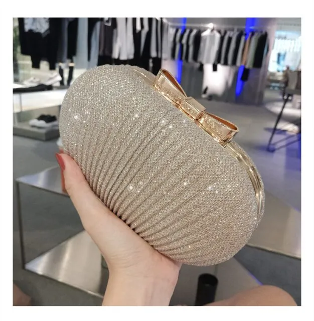 Premium Gold Glitter Bow Buckle Design Ladies Clutch