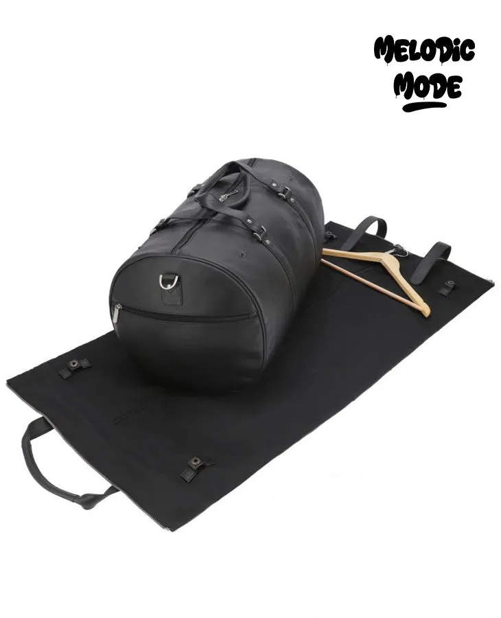 Premium Leather Duffle Bag - Personalized Travel Bag with Detachable Suit Carrier | Black Weekender Overnight Gym Bag for Men & Women