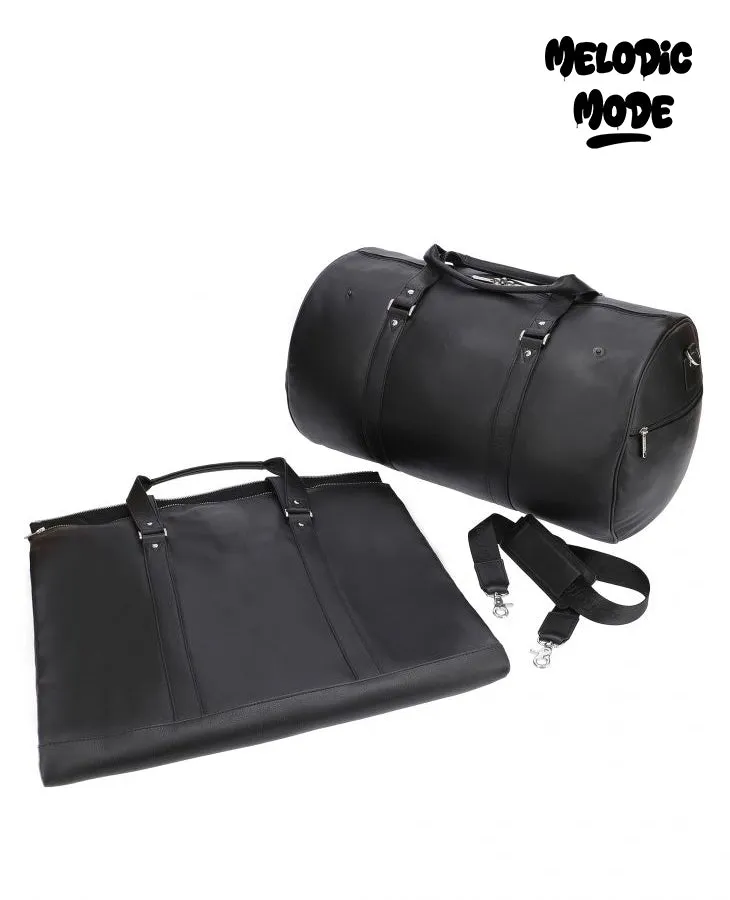 Premium Leather Duffle Bag - Personalized Travel Bag with Detachable Suit Carrier | Black Weekender Overnight Gym Bag for Men & Women