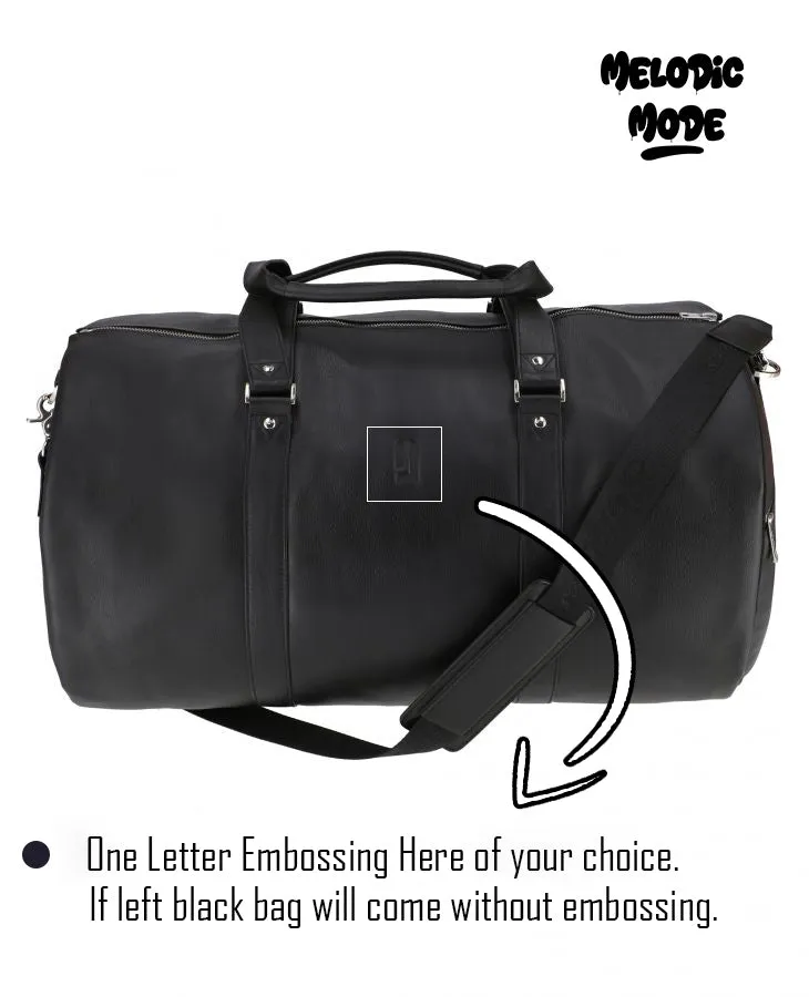 Premium Leather Duffle Bag - Personalized Travel Bag with Detachable Suit Carrier | Black Weekender Overnight Gym Bag for Men & Women