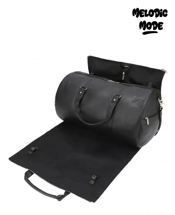 Premium Leather Duffle Bag - Personalized Travel Bag with Detachable Suit Carrier | Black Weekender Overnight Gym Bag for Men & Women
