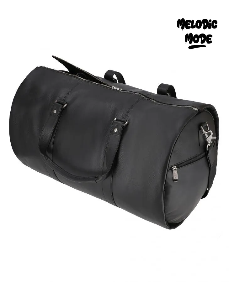 Premium Leather Duffle Bag - Personalized Travel Bag with Detachable Suit Carrier | Black Weekender Overnight Gym Bag for Men & Women