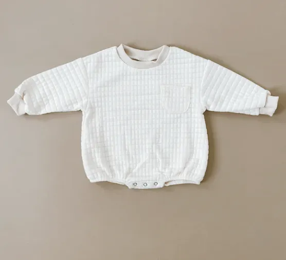 Quilted Sweatshirt Romper - Cloud