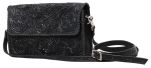 Rafter T Ranch Black Floral Tooled Crossbody Bag