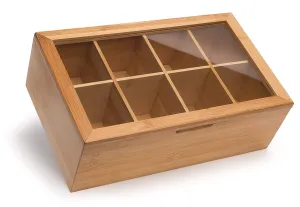 Randomgrounds Bamboo Tea Box Storage Organizer, Taller Size Holds 120  Standing or Flat Tea Bags, 8 Adjustable Chest Compartments, Natural Wooden Finish | Best Gift Idea