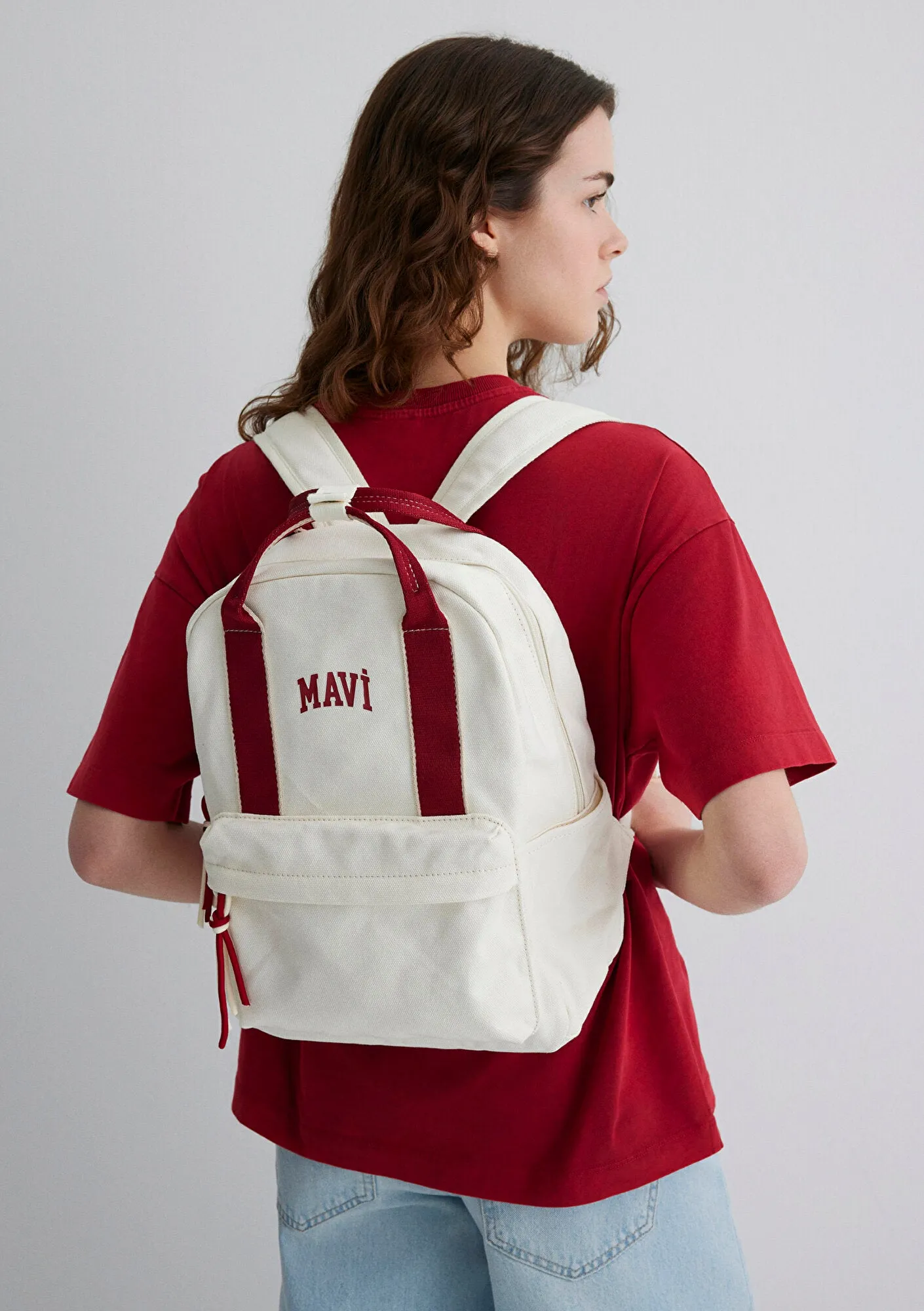 Red Detailed Ecru Backpack