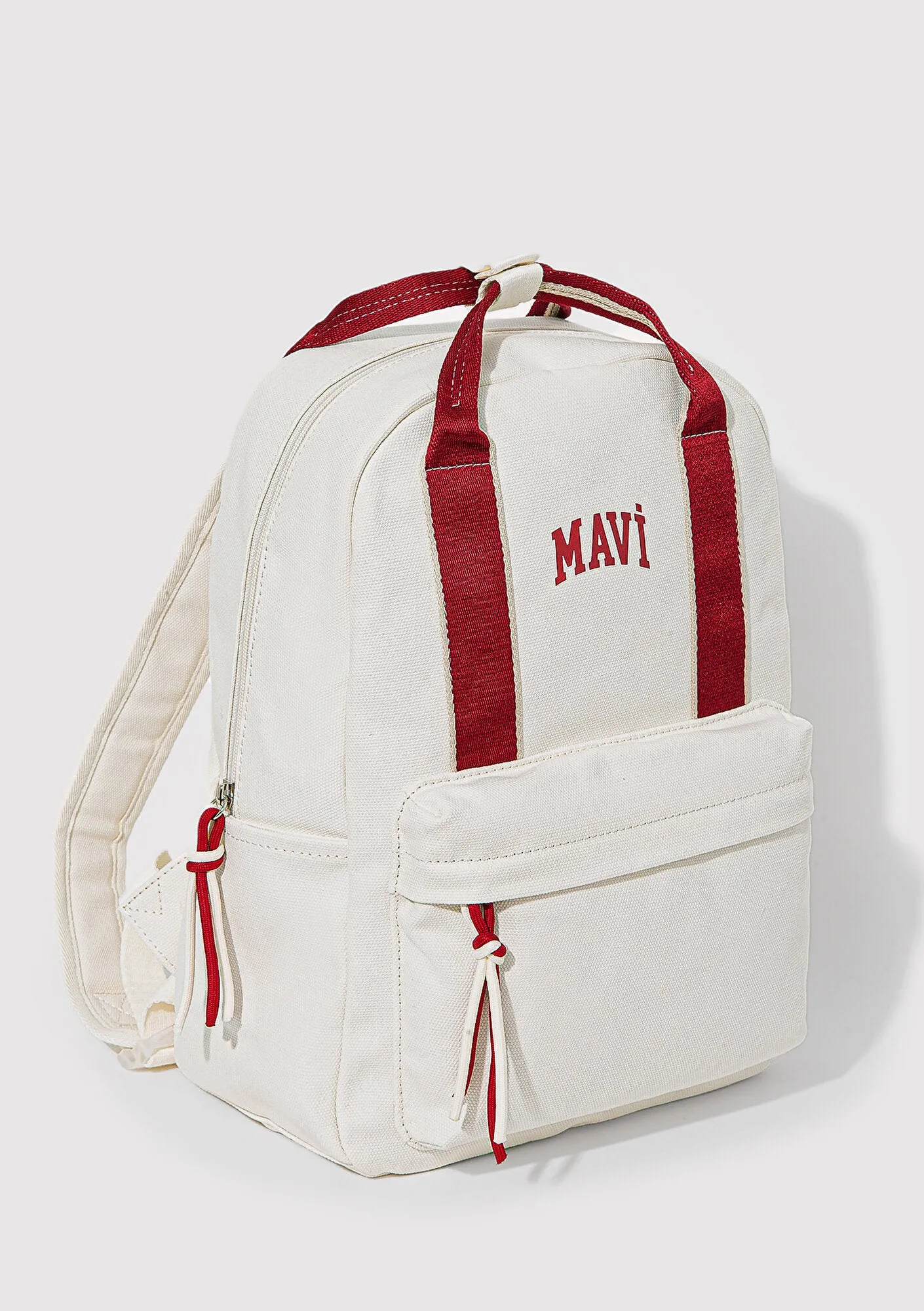 Red Detailed Ecru Backpack