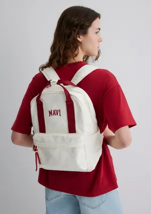 Red Detailed Ecru Backpack