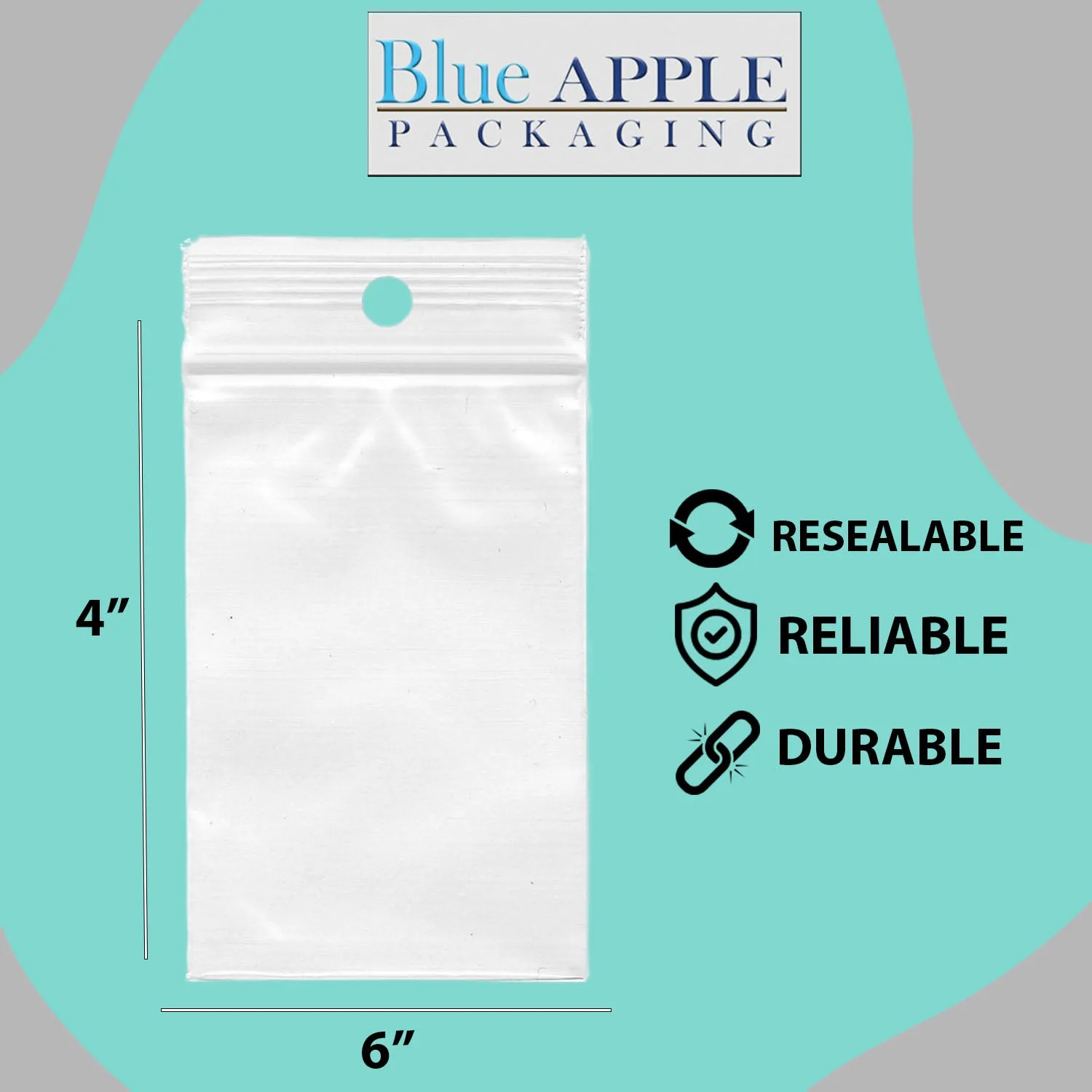 Resealable Plastic Bags with Hang Hole 4 Mil 6X4 Lock Seal Zipper