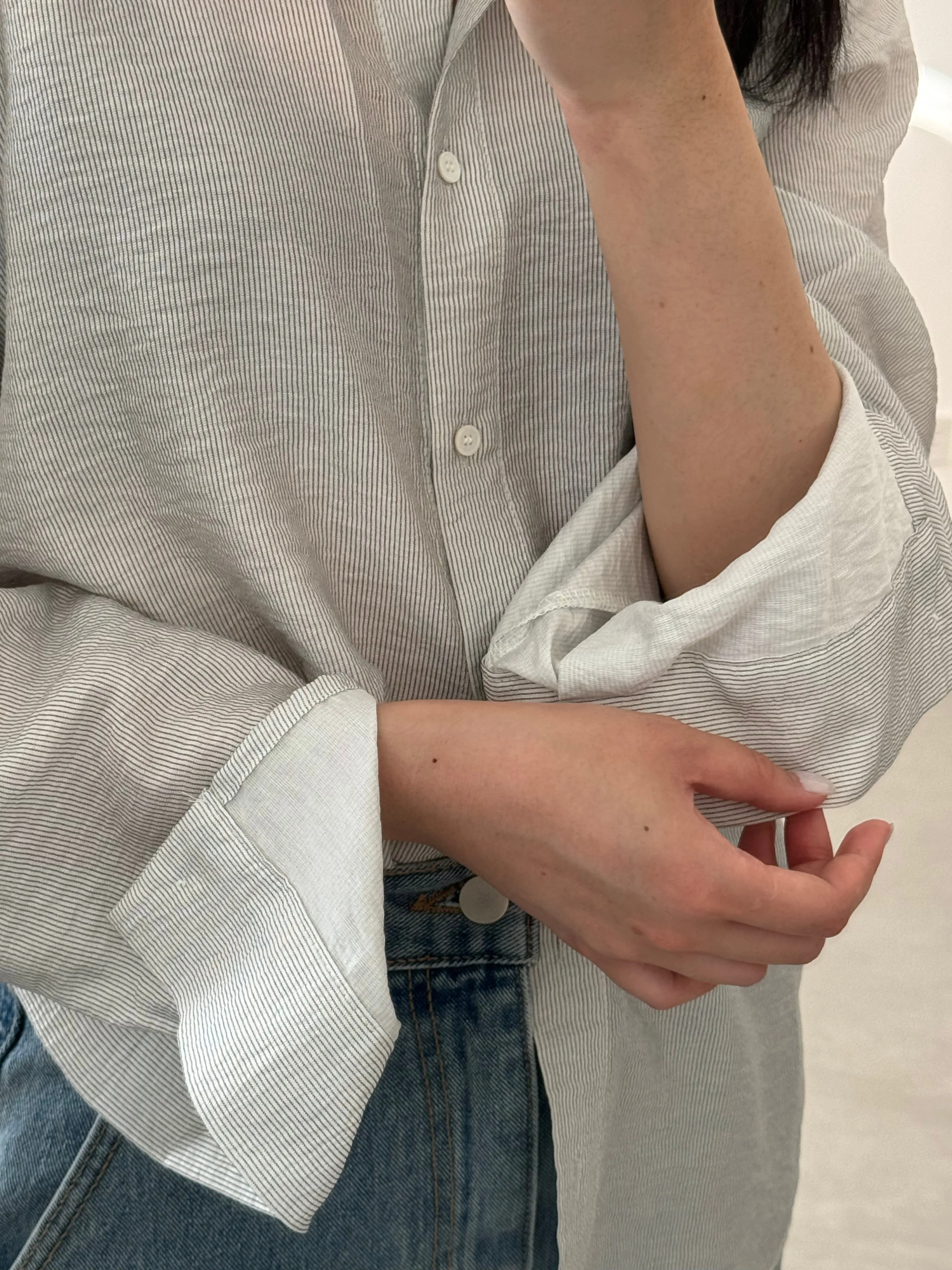 Rolled Sleeves Striped Shirt
