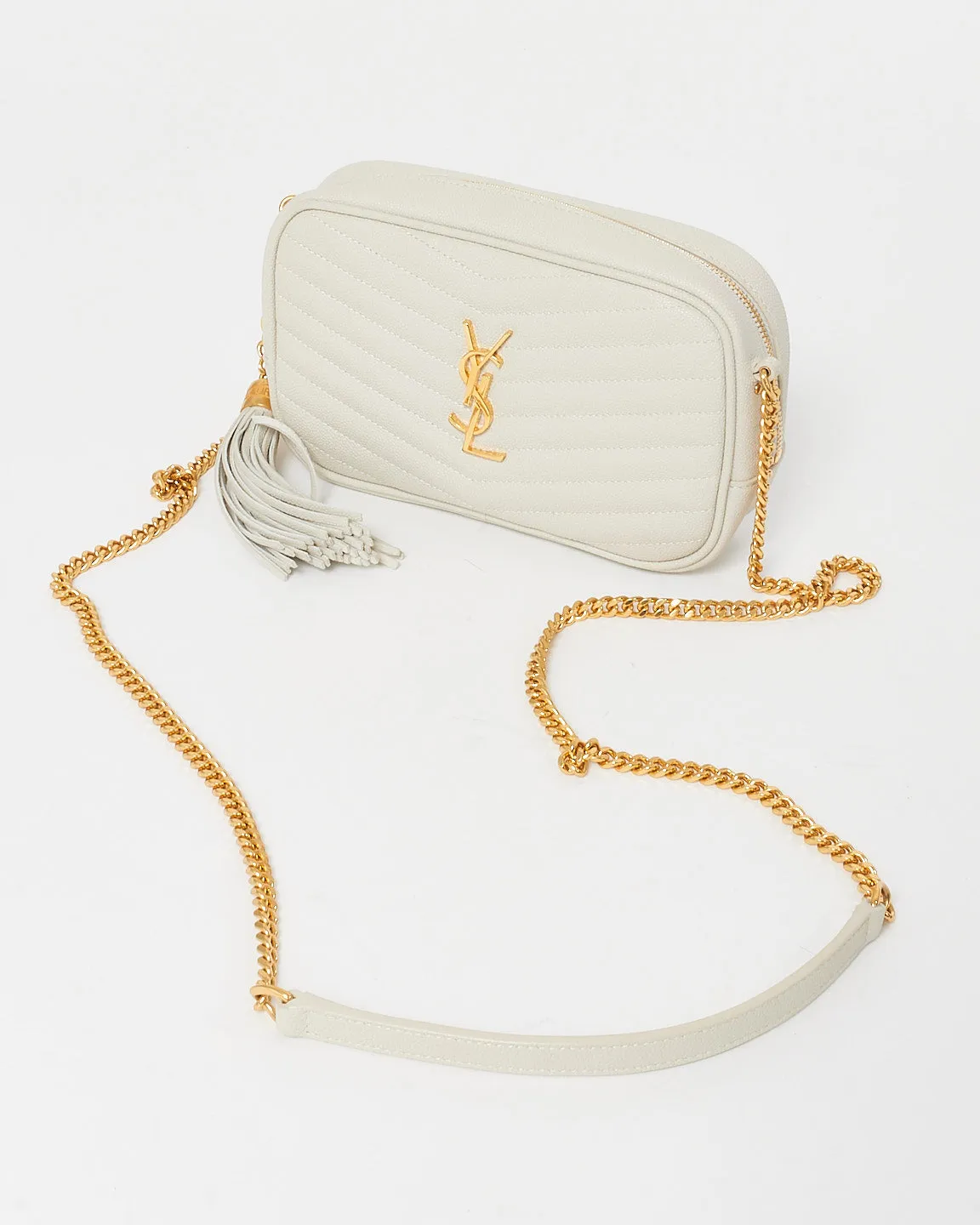 Saint Laurent Ivory Grained Leather Mini Lou Camera Bag