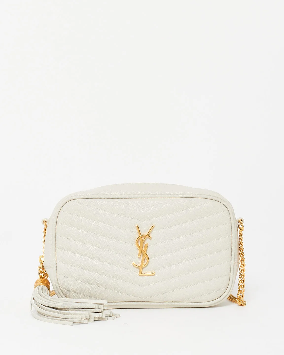 Saint Laurent Ivory Grained Leather Mini Lou Camera Bag