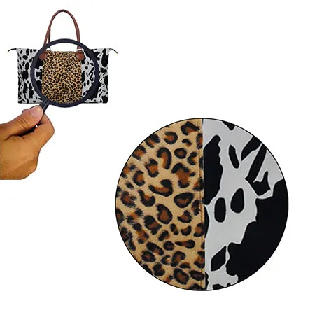 !SALE! Black Cow With Leopard Faux Fur Weekender Bag