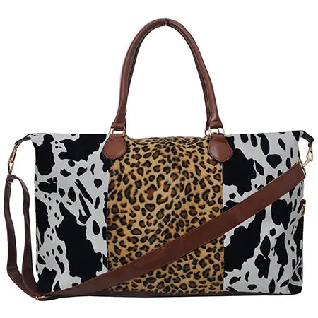 !SALE! Black Cow With Leopard Faux Fur Weekender Bag