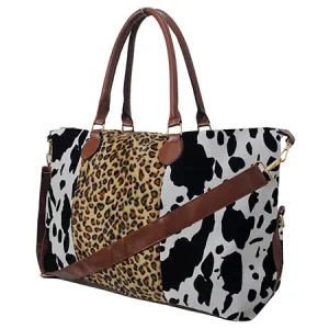 !SALE! Black Cow With Leopard Faux Fur Weekender Bag