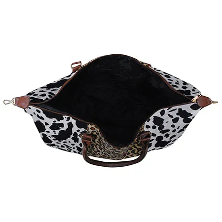!SALE! Black Cow With Leopard Faux Fur Weekender Bag